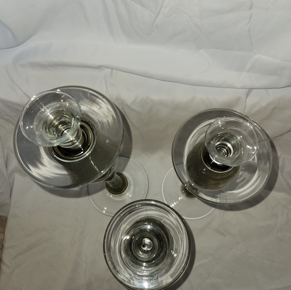 Smokey Gray Glass Candlesticks - Picture 2 of 7